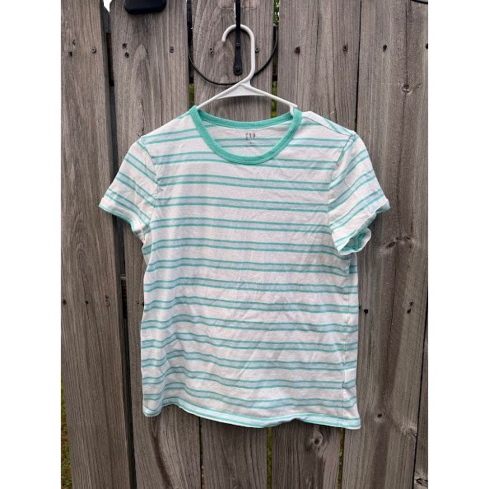 Nautical Striped GAP Ringer T-Shirt Womens Medium White Mint Green